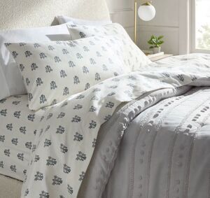 Rare King Ultra Soft Flannel Sheet Set Blue Woodblock - Threshold NEW